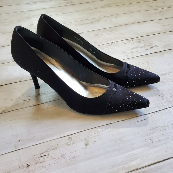 Stuart Weitzman Shoes - Stuart weitzman black satin high heel stiletto w‎ rhinestones size 8.5 poiny Toe